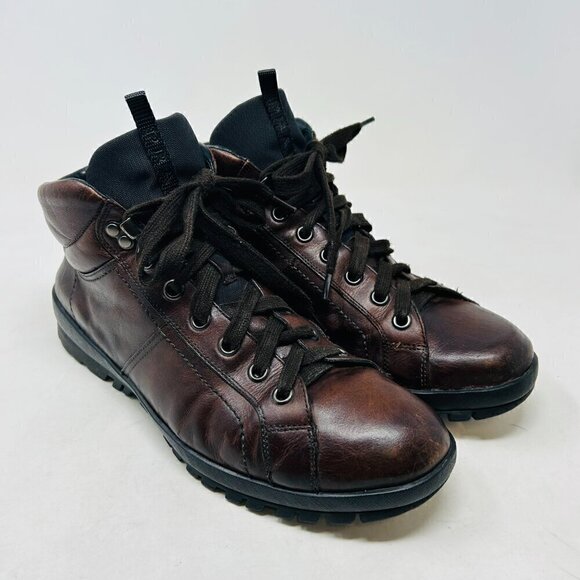 Prada Brown Sneakers with Distressed Leather and Rugged Sole - Picture 2 of 13
